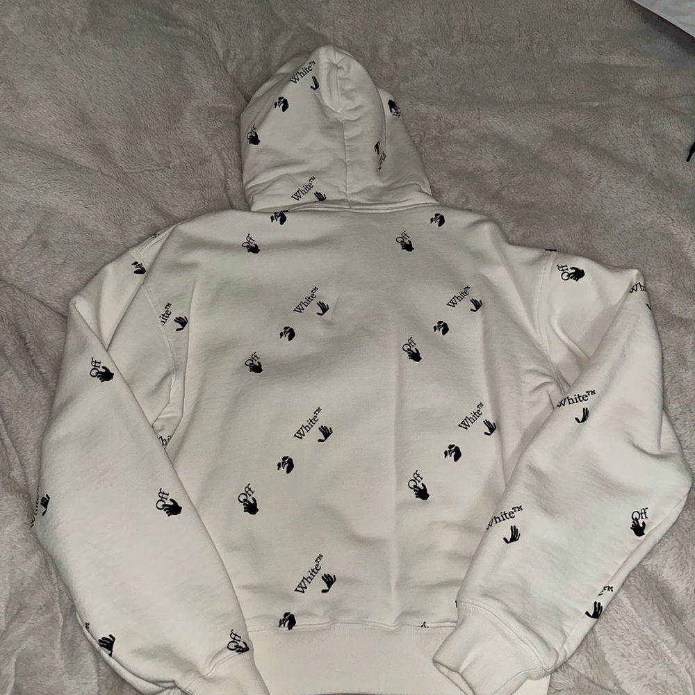 Off-White Cream Hoodie with Black Logo Print - Picture 2 of 2